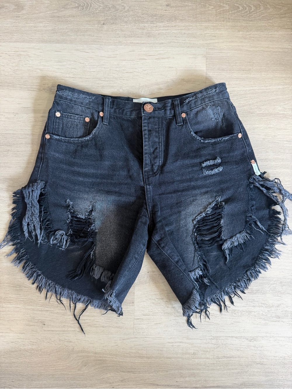 One Teaspoon Black Ripped Frayed Hem Denim Shorts